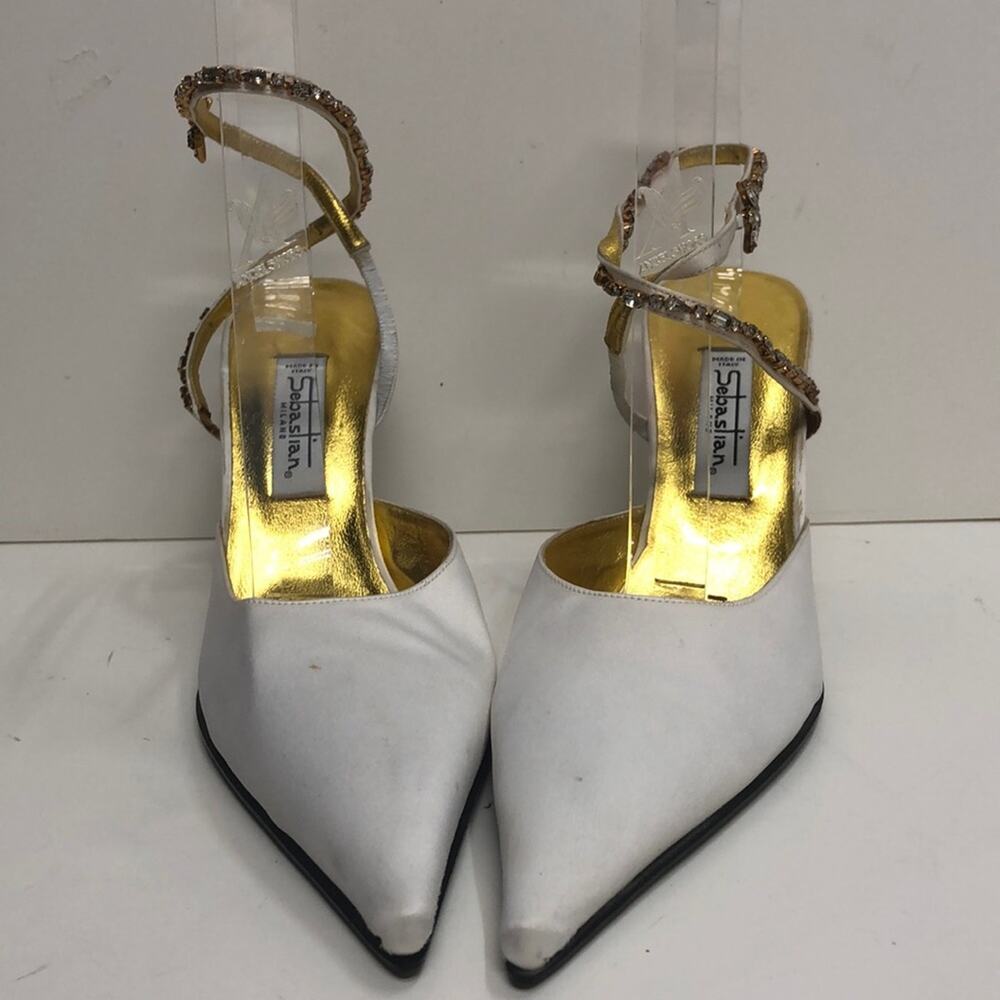 Sebastian Made in Italy White Satin Pump wAnkle
